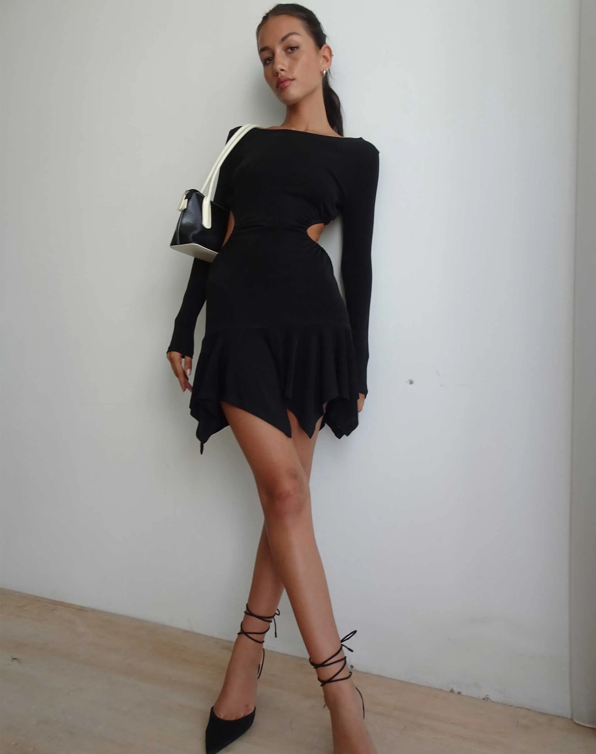 Cordelia Long Sleeve Cut Out Mini Dress in Black