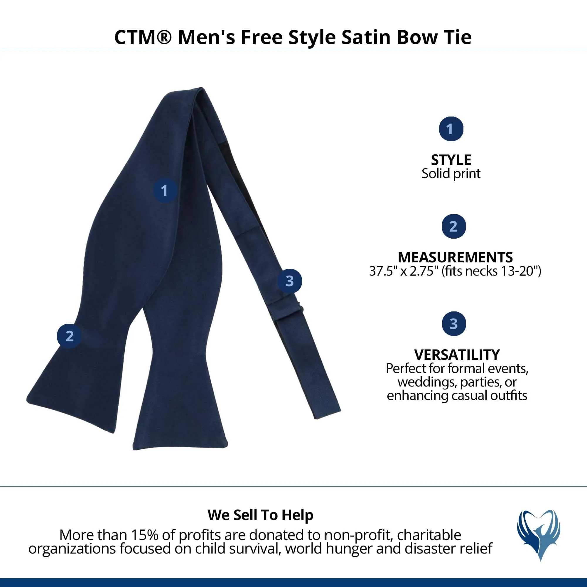 CTM® Men's Free Style Satin Bow Tie