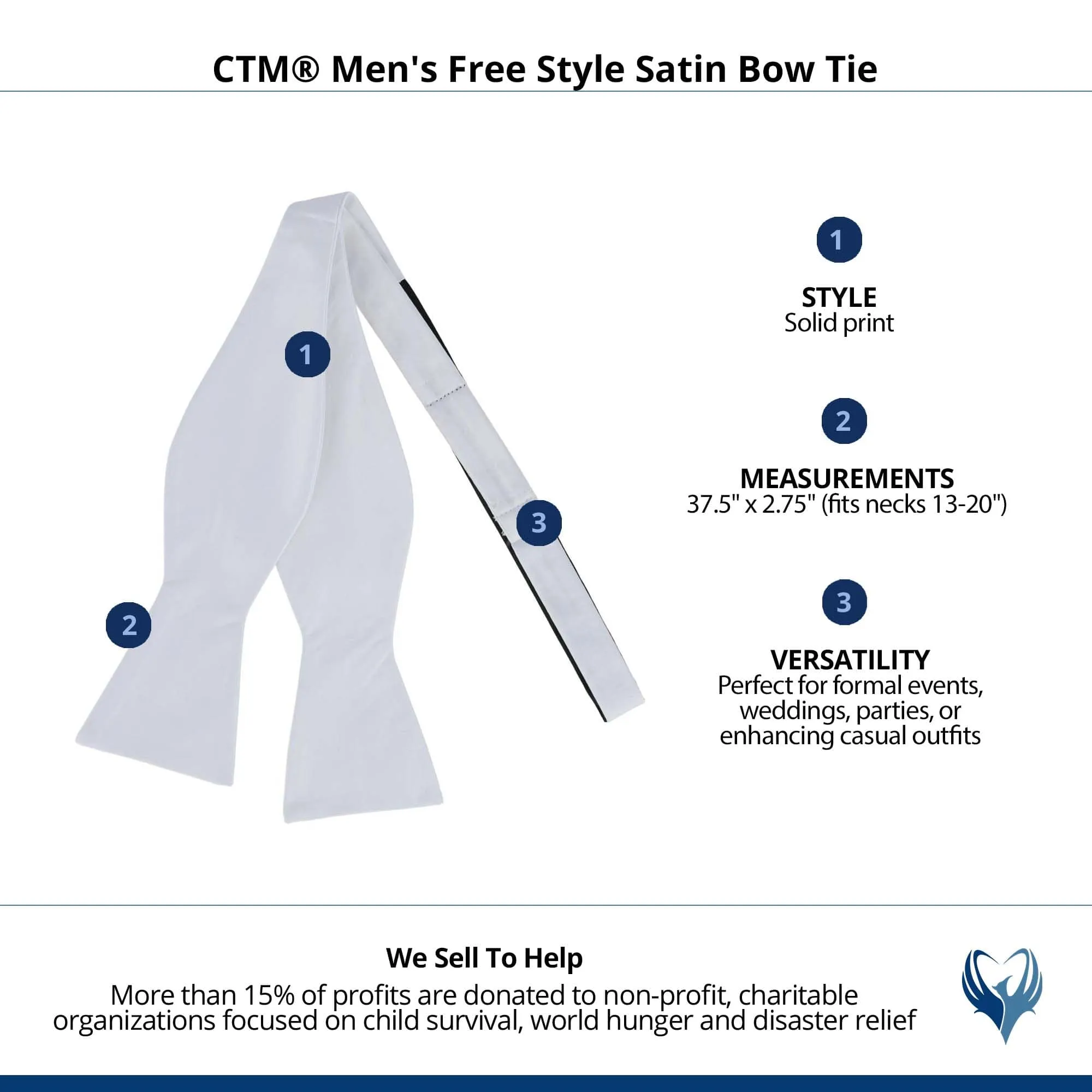 CTM® Men's Free Style Satin Bow Tie