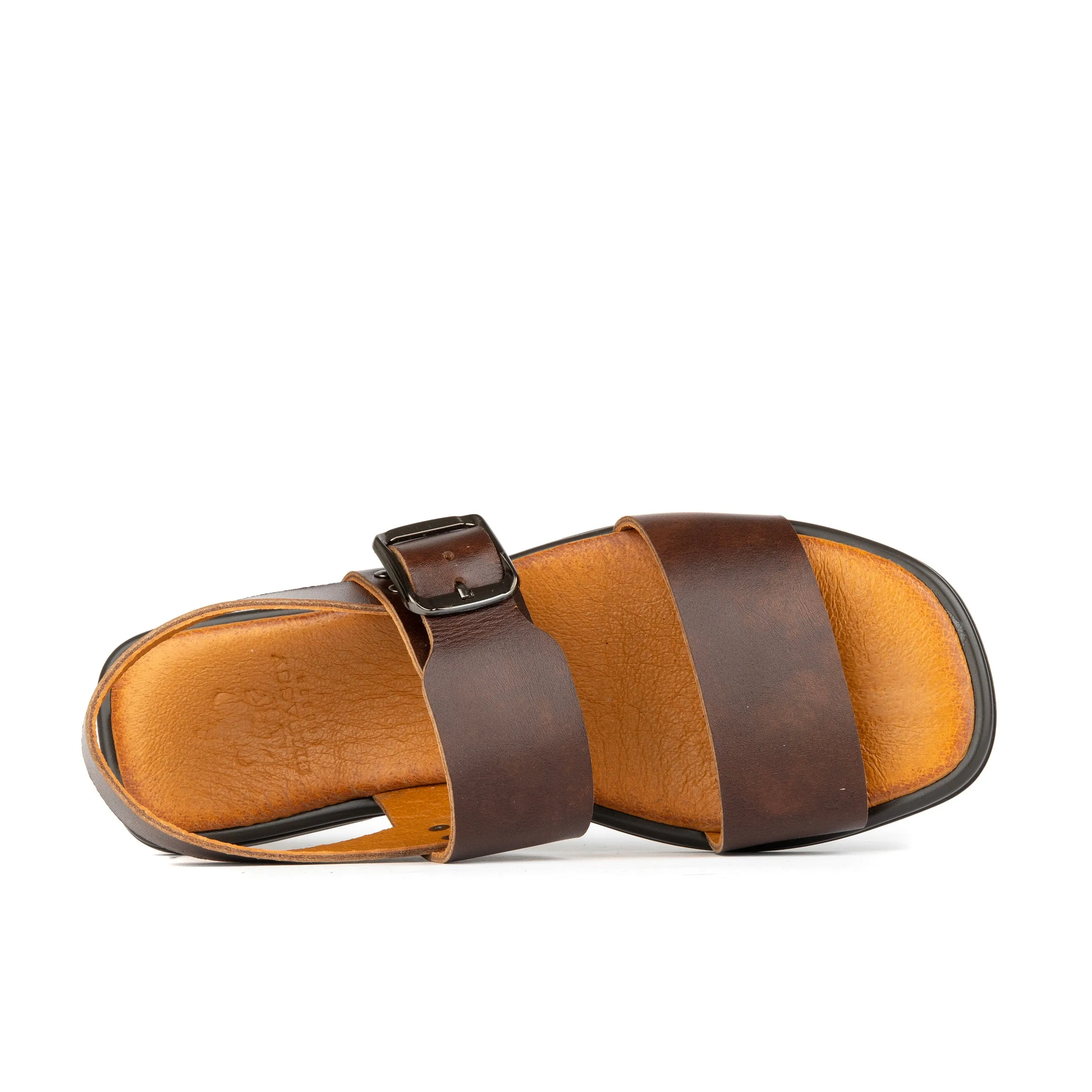 Dixon - Brown - Women's flat leather sandals with wide double straps