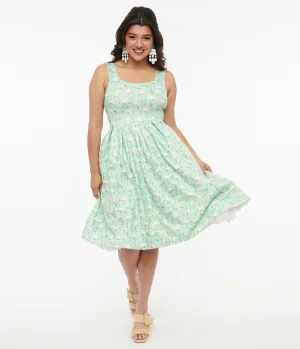 Dolly & Dotty 1950s Mint Green Duck Print Amanda Swing Dress