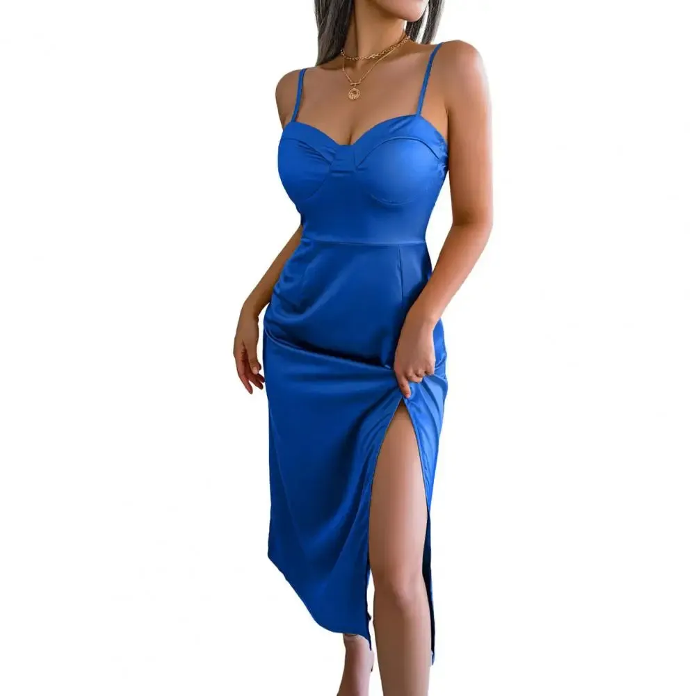 DressBetty - 2024 Satin Pure Color Sleeveless Versatile Beach Streetwear Long Midi Dress