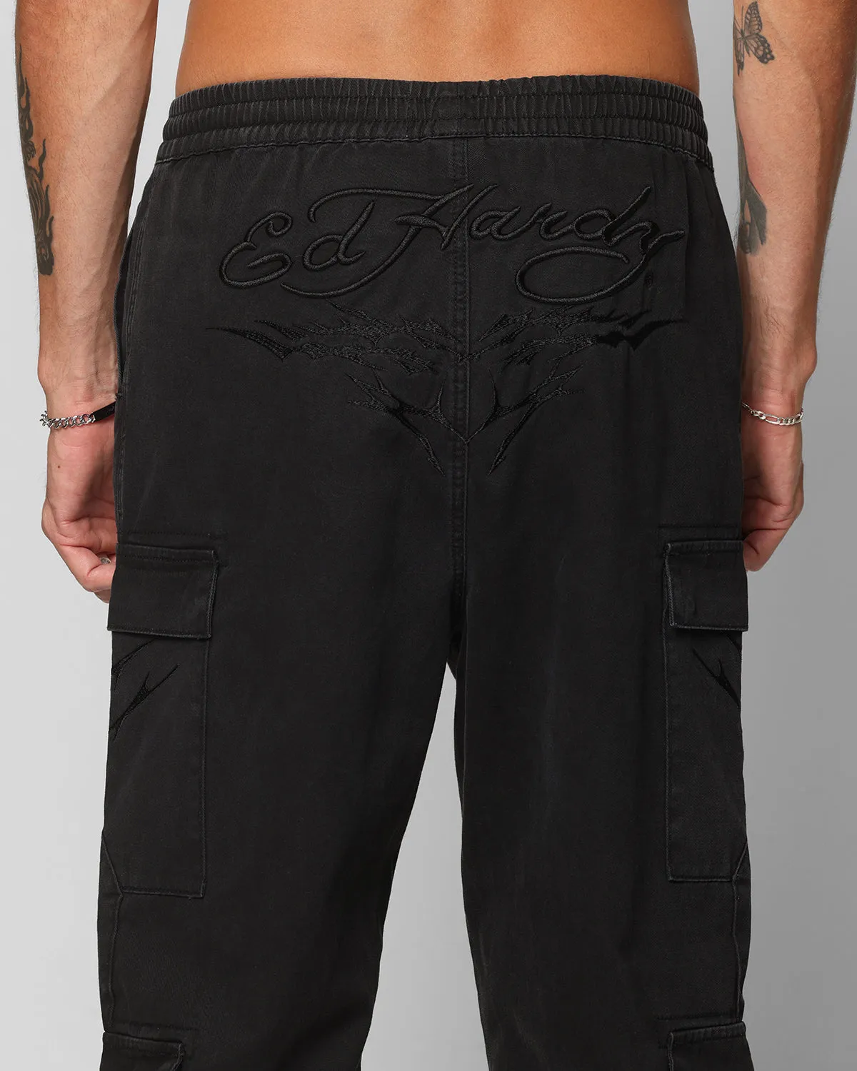 Ed Hardy Electric Cargo Pants Washed Black