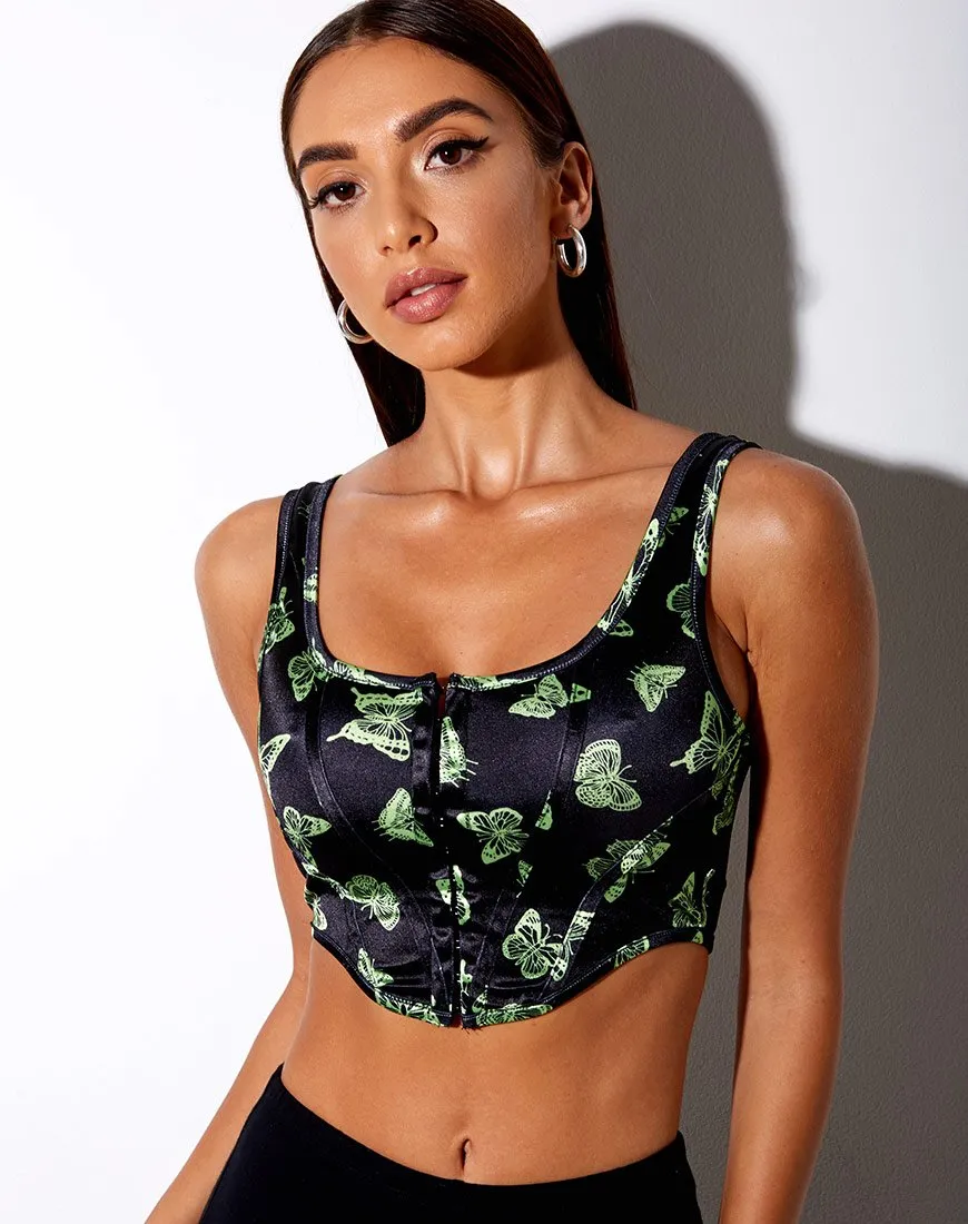 Elci Corset Top in Black Butterfly Lime