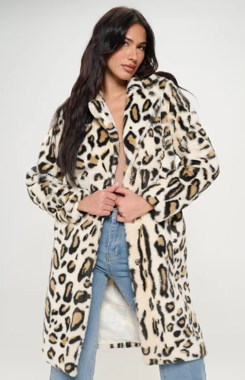 FB259L1 - Leopard Print Fluffy Coat