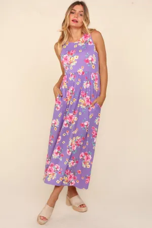 Floral Sleeveless Babydoll Maxi Dress - Lilac