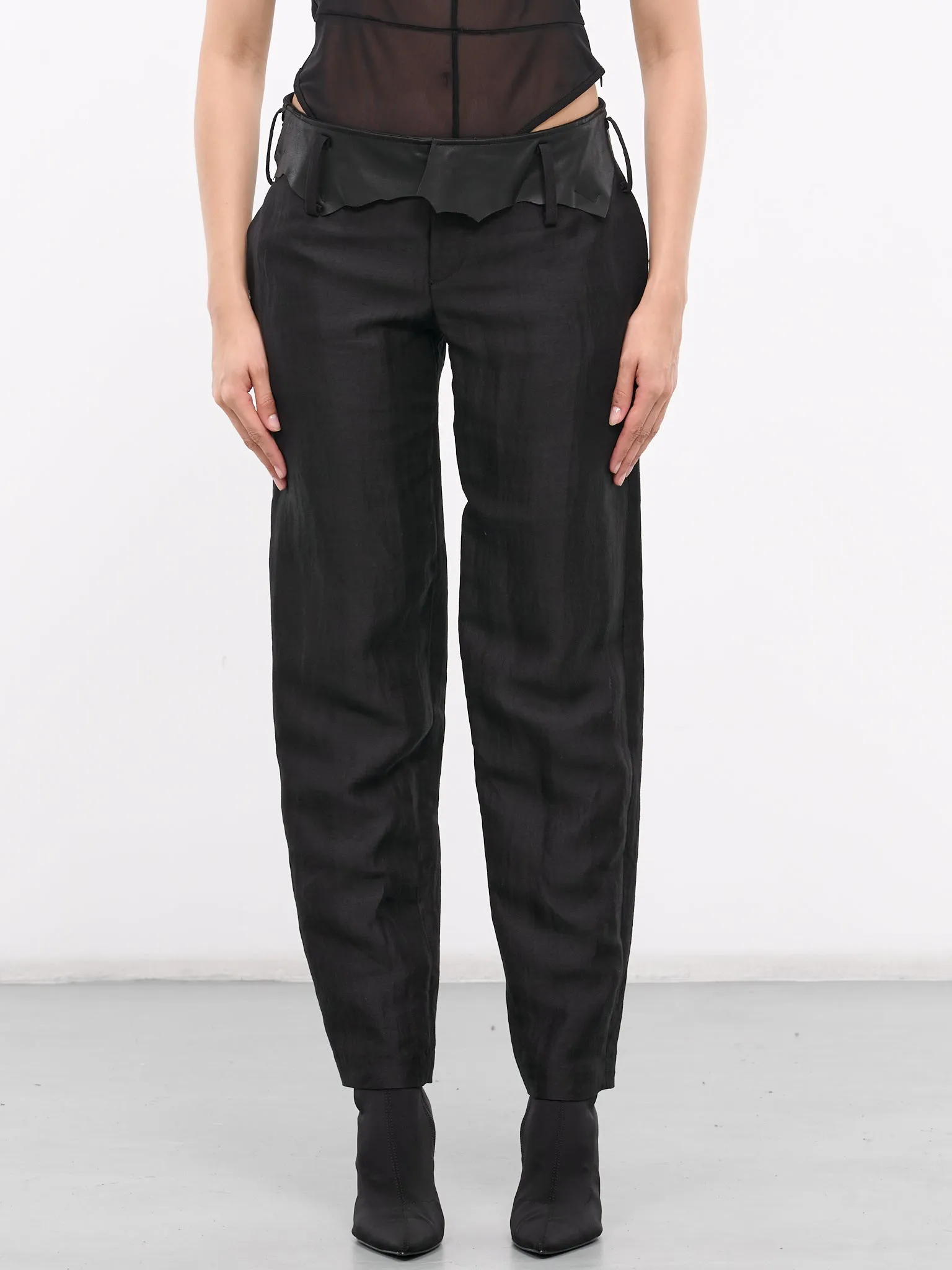 Gabardine Leather Detail Pants (FS-P13-308-1-BLACK)