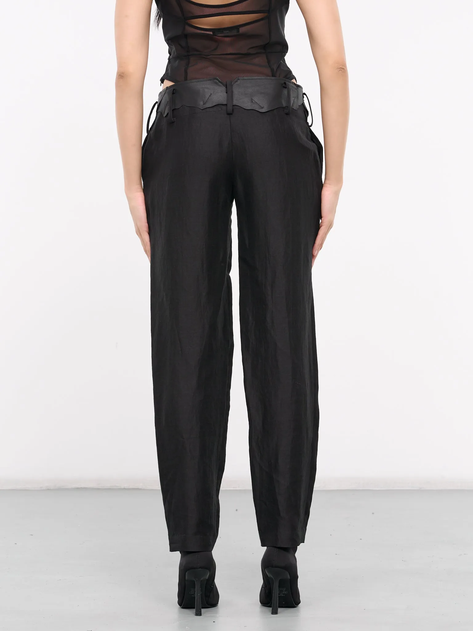 Gabardine Leather Detail Pants (FS-P13-308-1-BLACK)