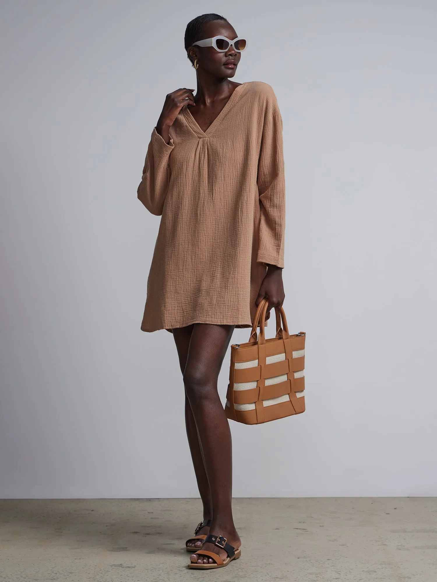 Gauze Split-Neck Dress