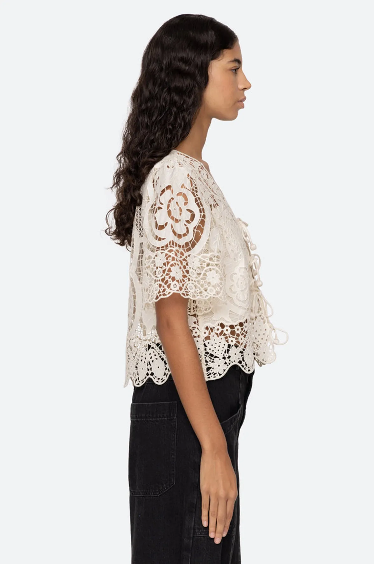 Gianna Lace Tie Front Top Bone