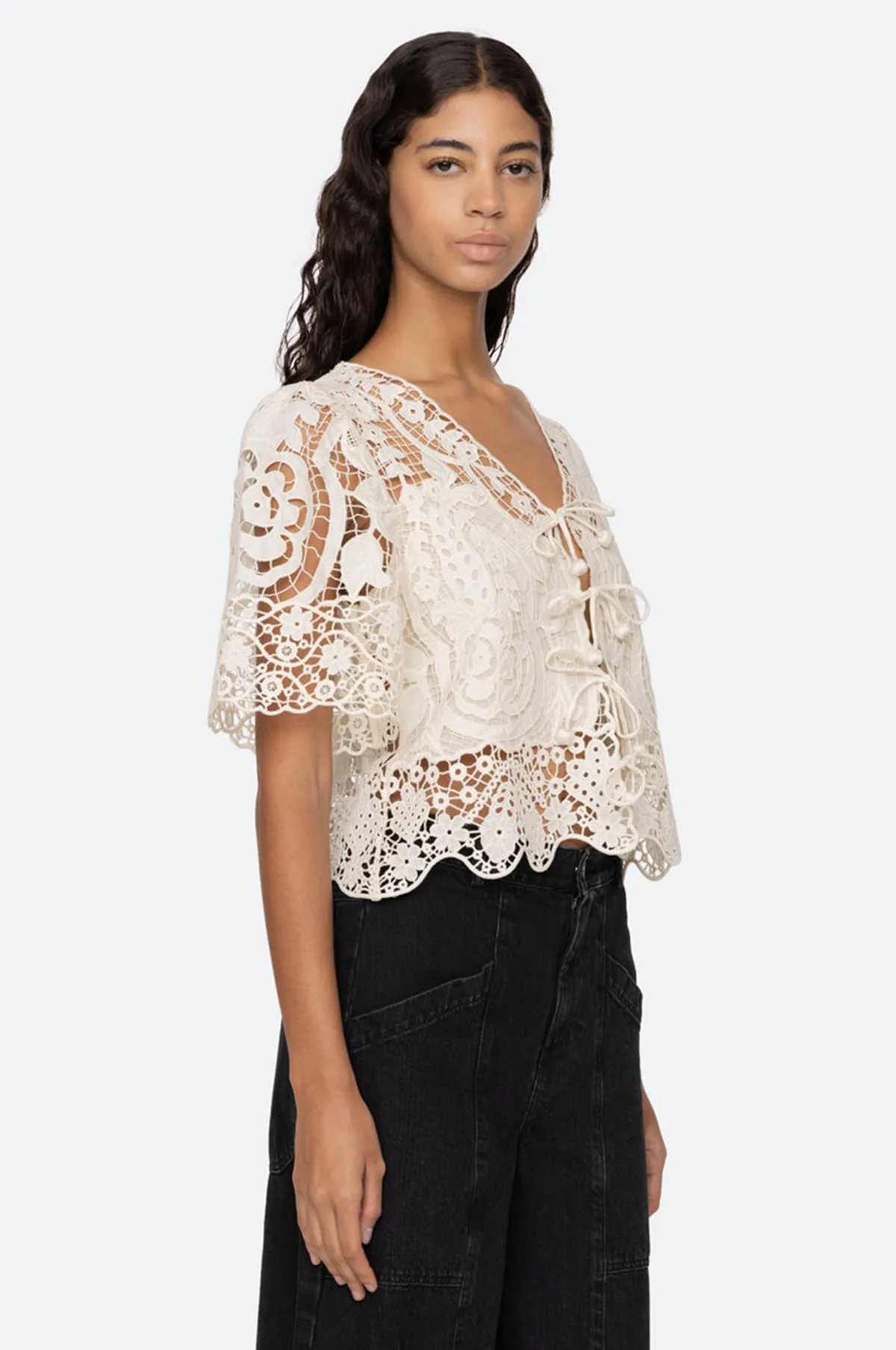 Gianna Lace Tie Front Top Bone