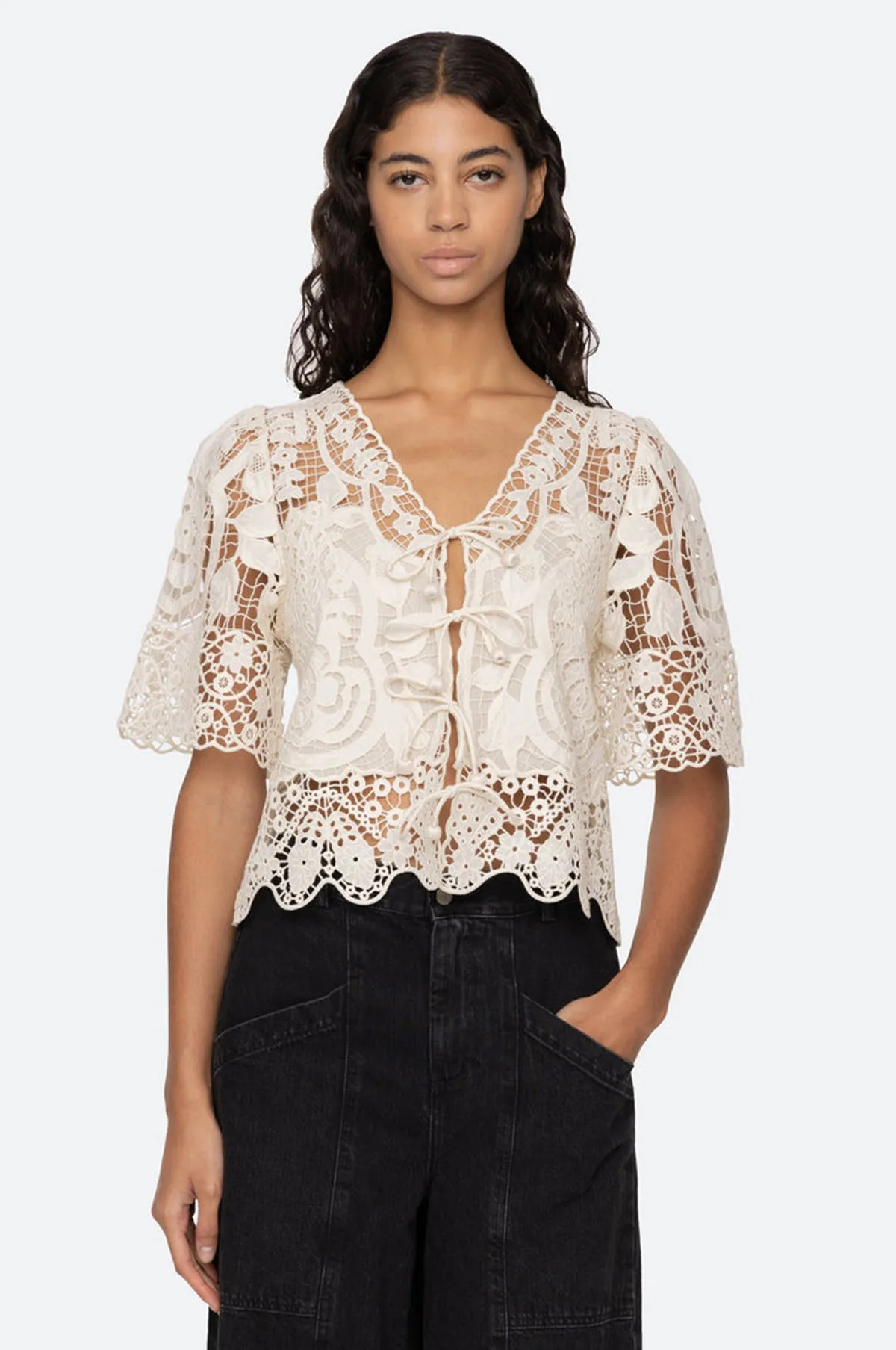 Gianna Lace Tie Front Top Bone