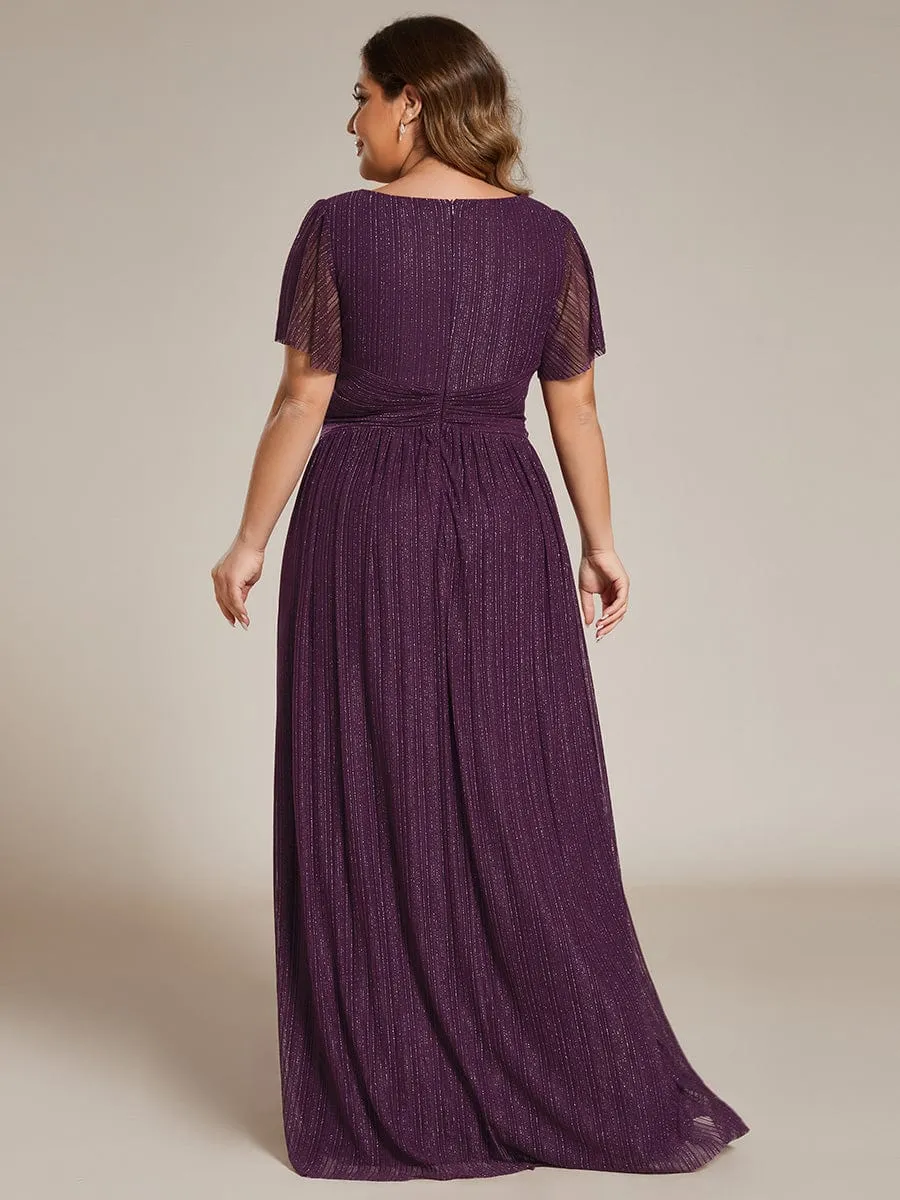 Glittery Empire Waist Long Lantern Sleeves A-Line Evening Dress