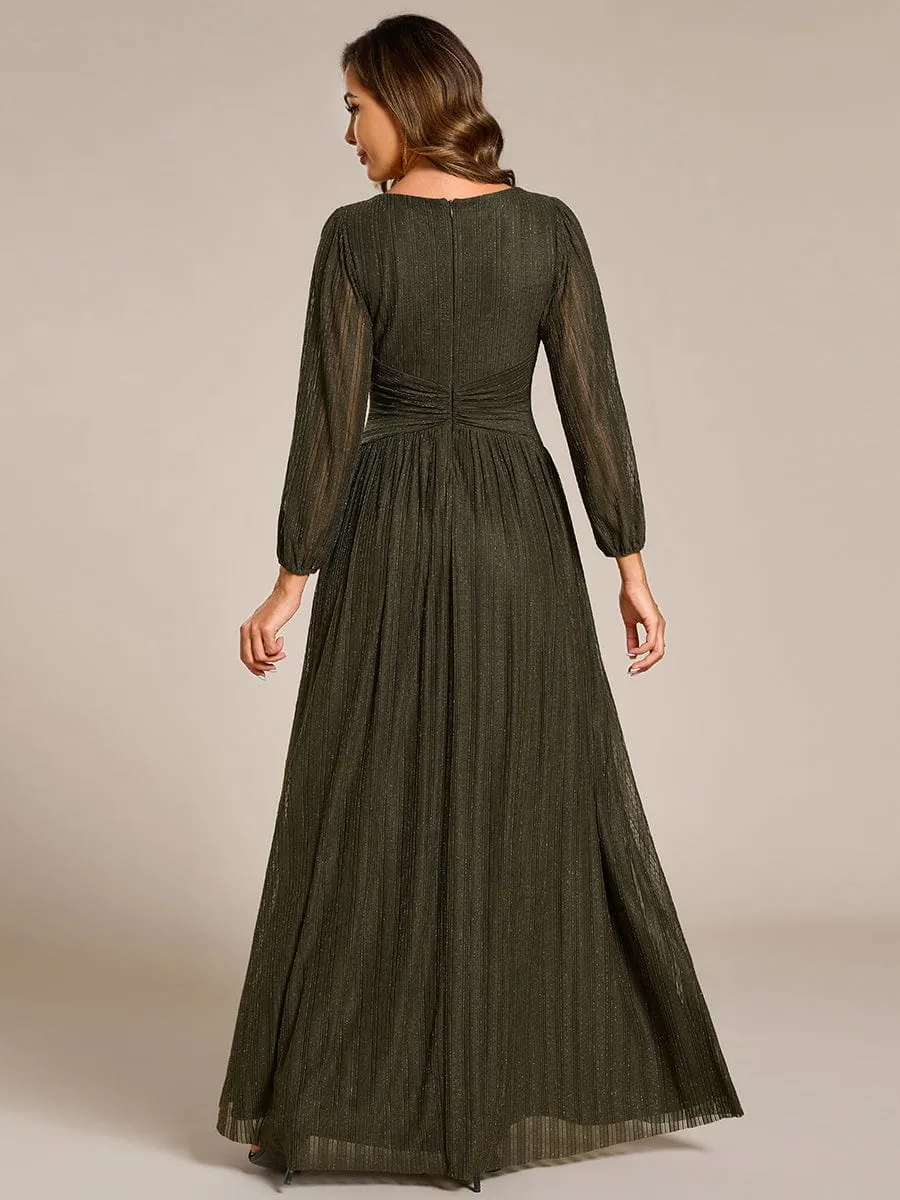 Glittery Empire Waist Long Lantern Sleeves A-Line Evening Dress