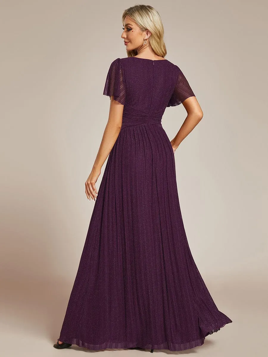 Glittery Empire Waist Long Lantern Sleeves A-Line Evening Dress