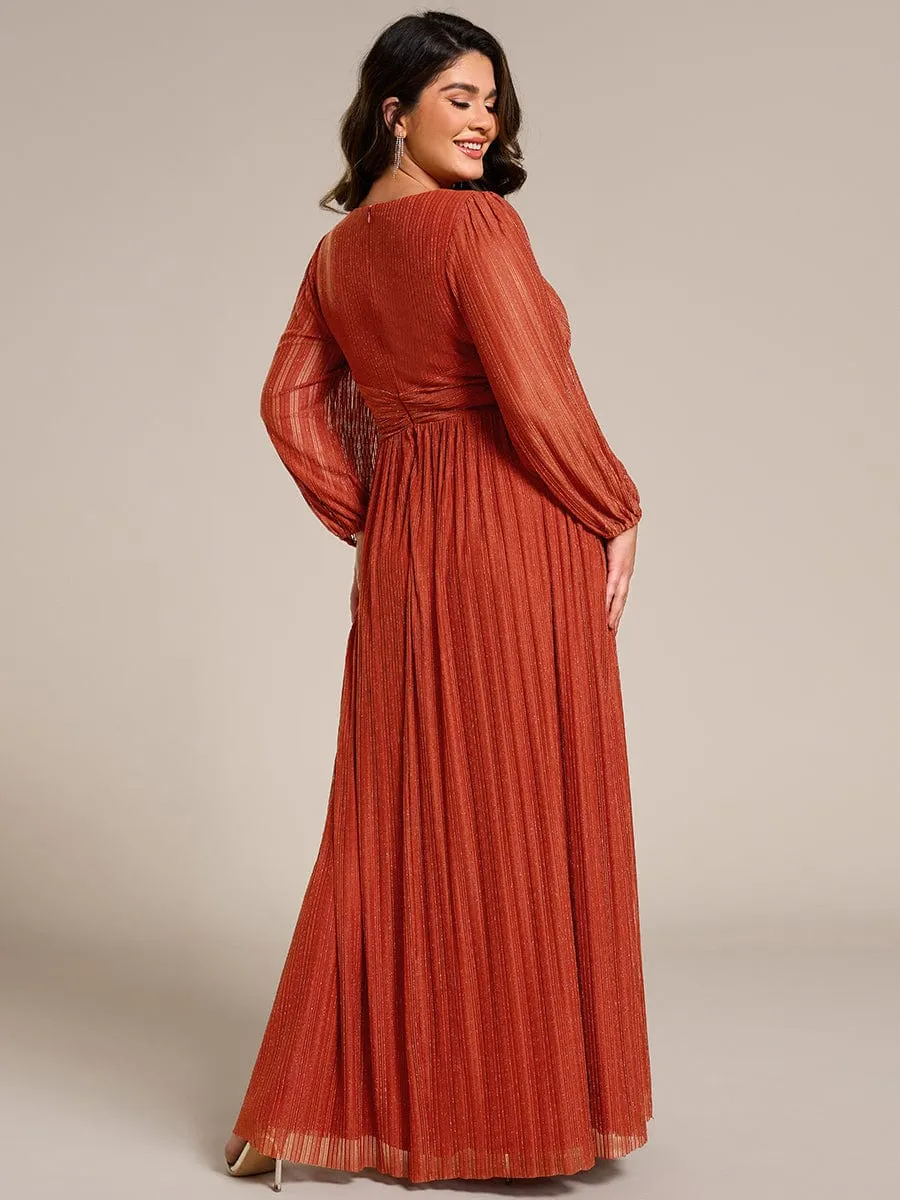 Glittery Empire Waist Long Lantern Sleeves A-Line Evening Dress