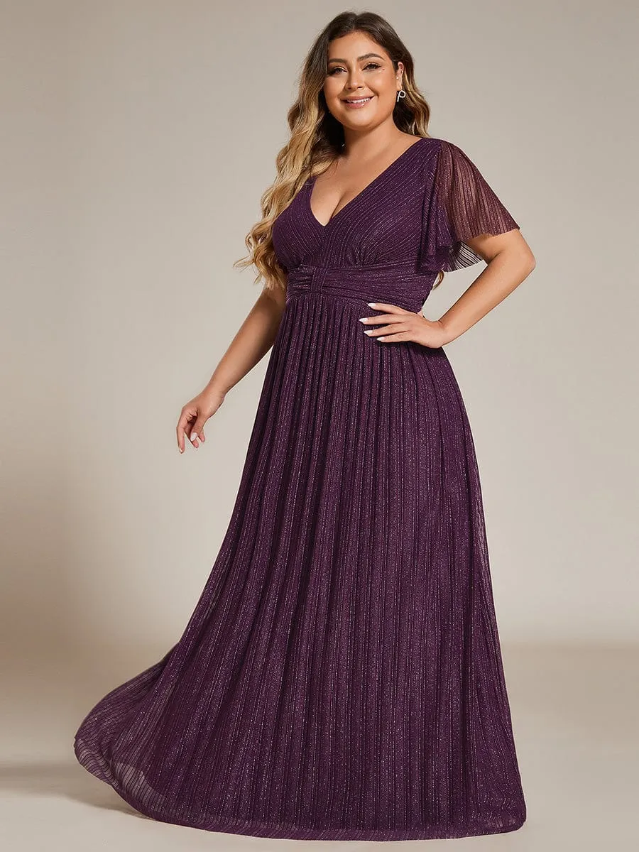 Glittery Empire Waist Long Lantern Sleeves A-Line Evening Dress