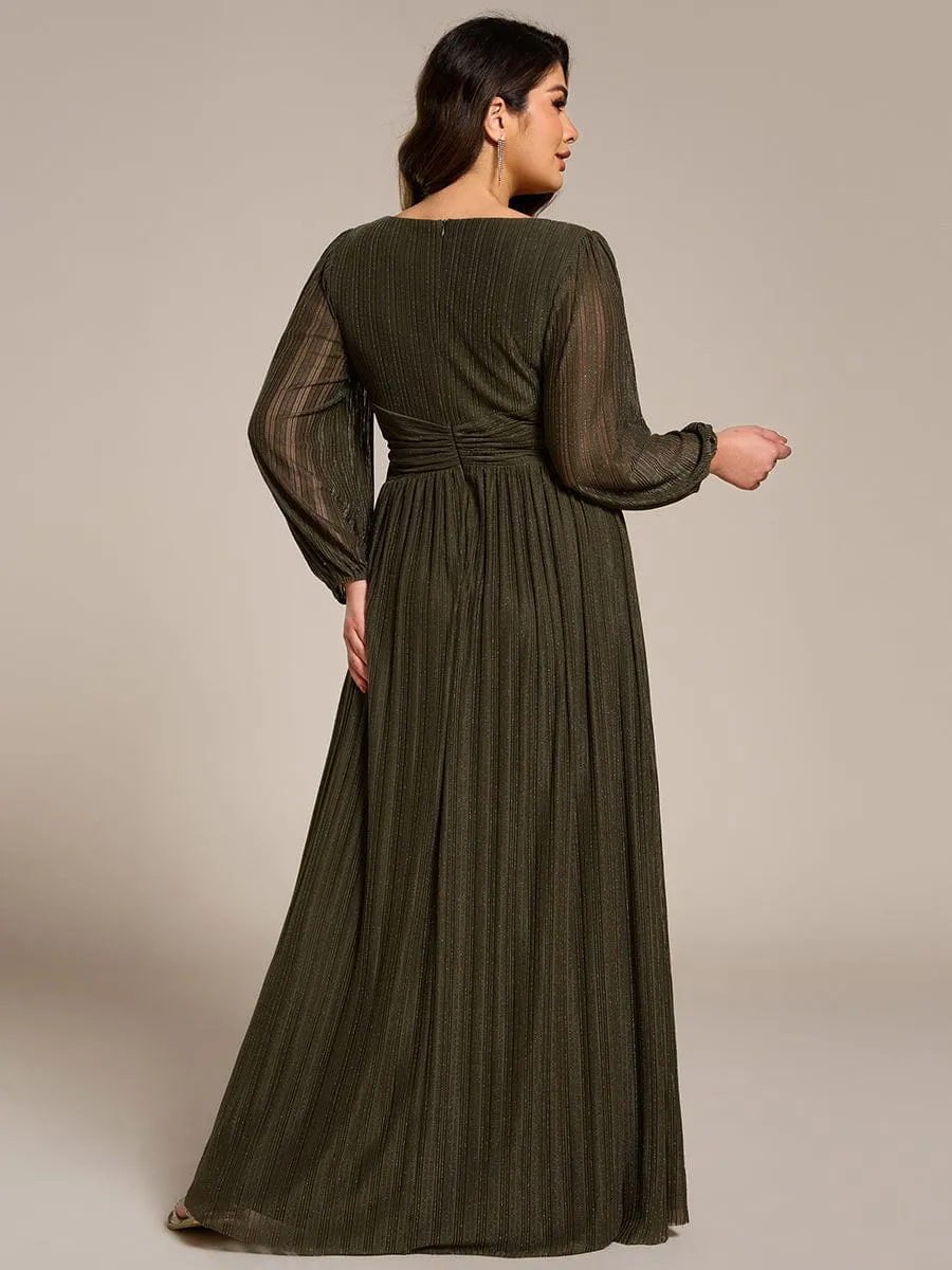 Glittery Empire Waist Long Lantern Sleeves A-Line Evening Dress