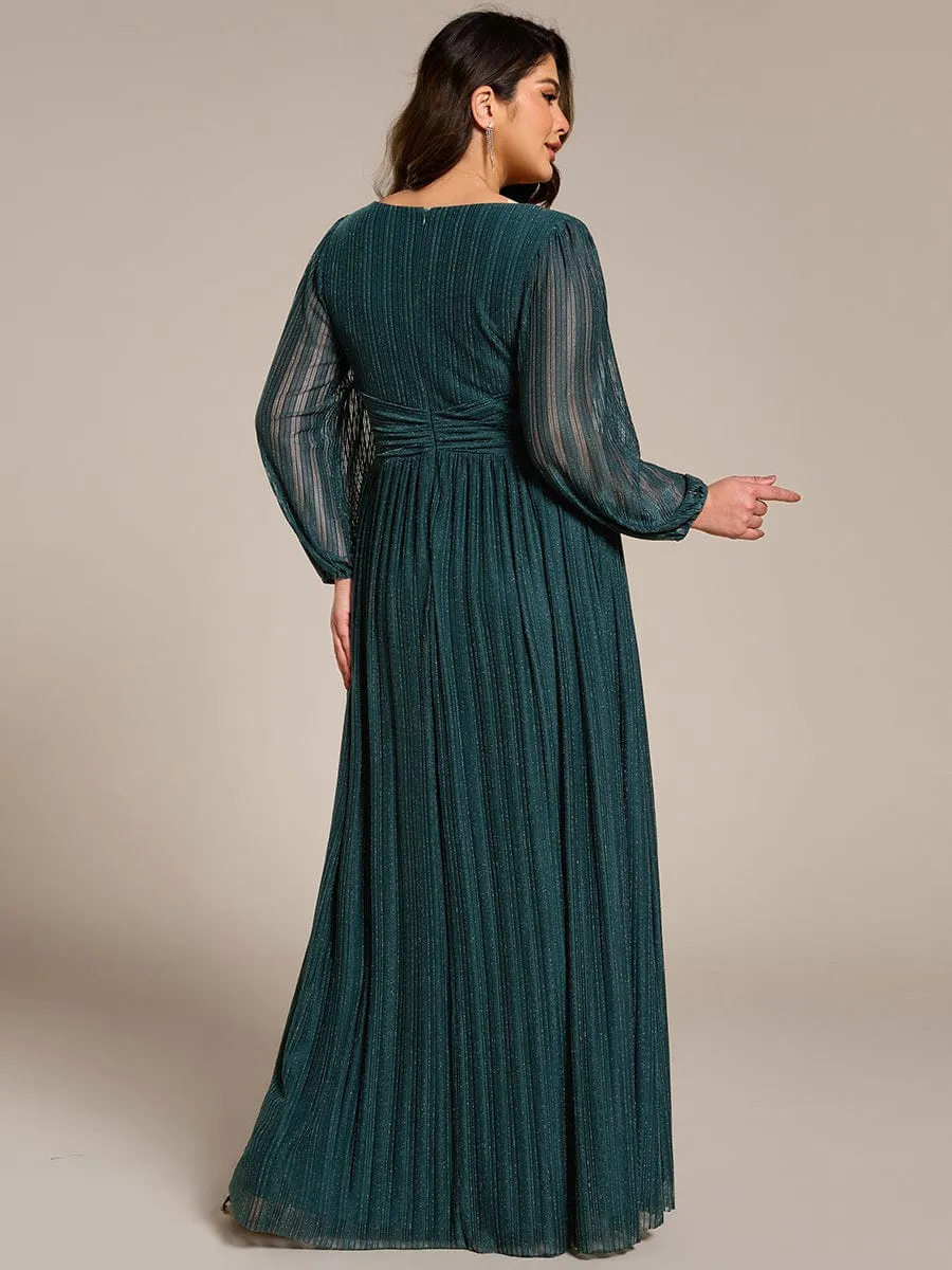 Glittery Empire Waist Long Lantern Sleeves A-Line Evening Dress