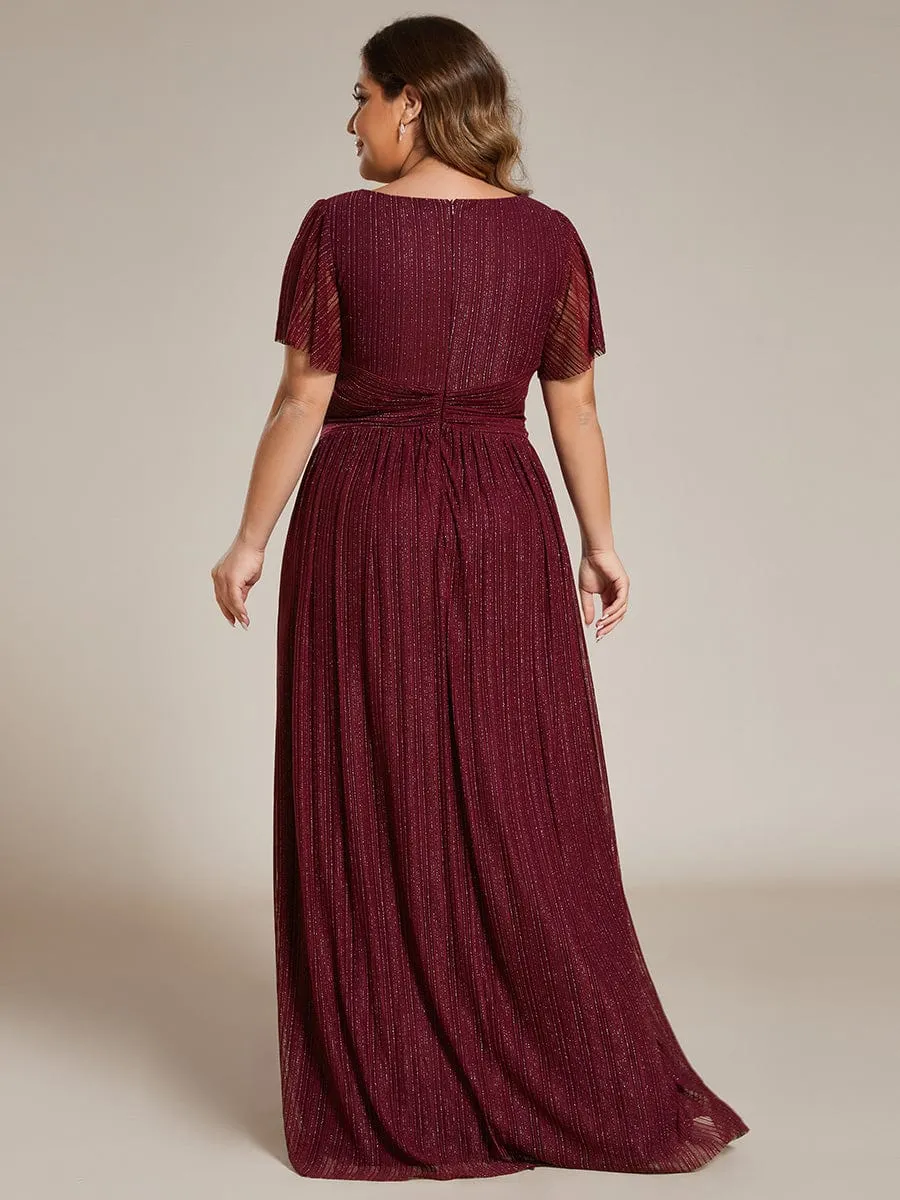 Glittery Empire Waist Long Lantern Sleeves A-Line Evening Dress