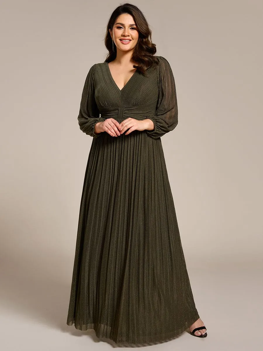 Glittery Empire Waist Long Lantern Sleeves A-Line Evening Dress