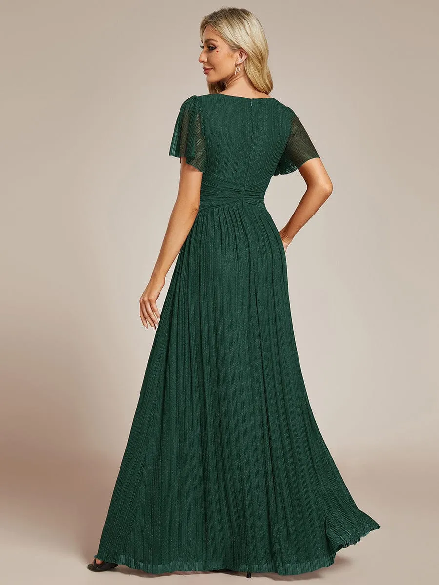 Glittery Empire Waist Long Lantern Sleeves A-Line Evening Dress