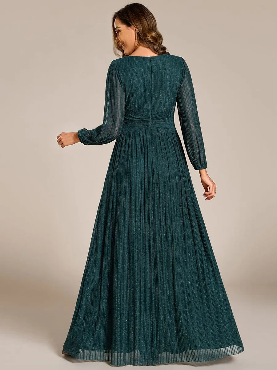 Glittery Empire Waist Long Lantern Sleeves A-Line Evening Dress