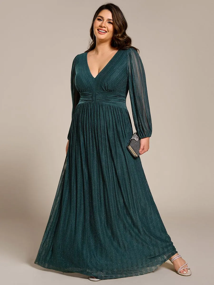 Glittery Empire Waist Long Lantern Sleeves A-Line Evening Dress