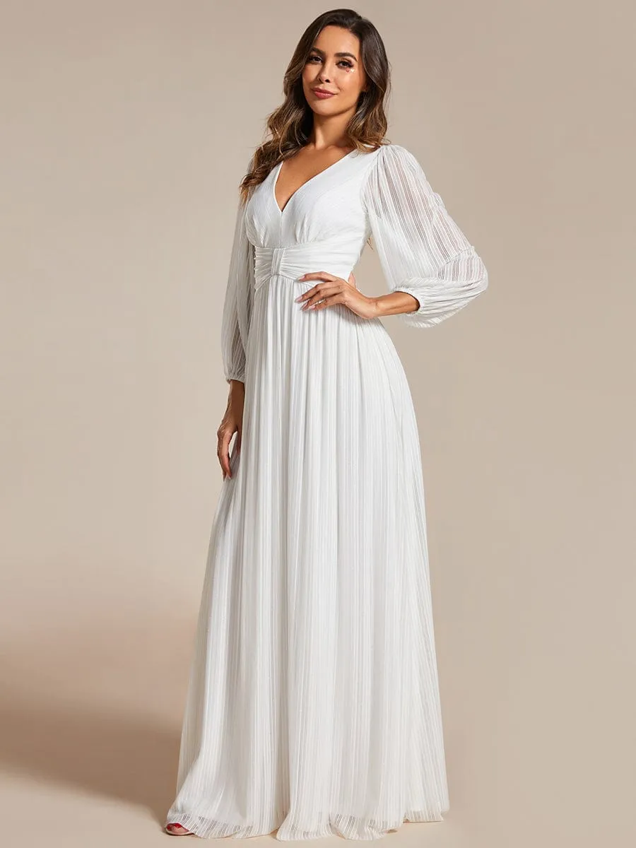 Glittery Empire Waist Long Lantern Sleeves A-Line Evening Dress