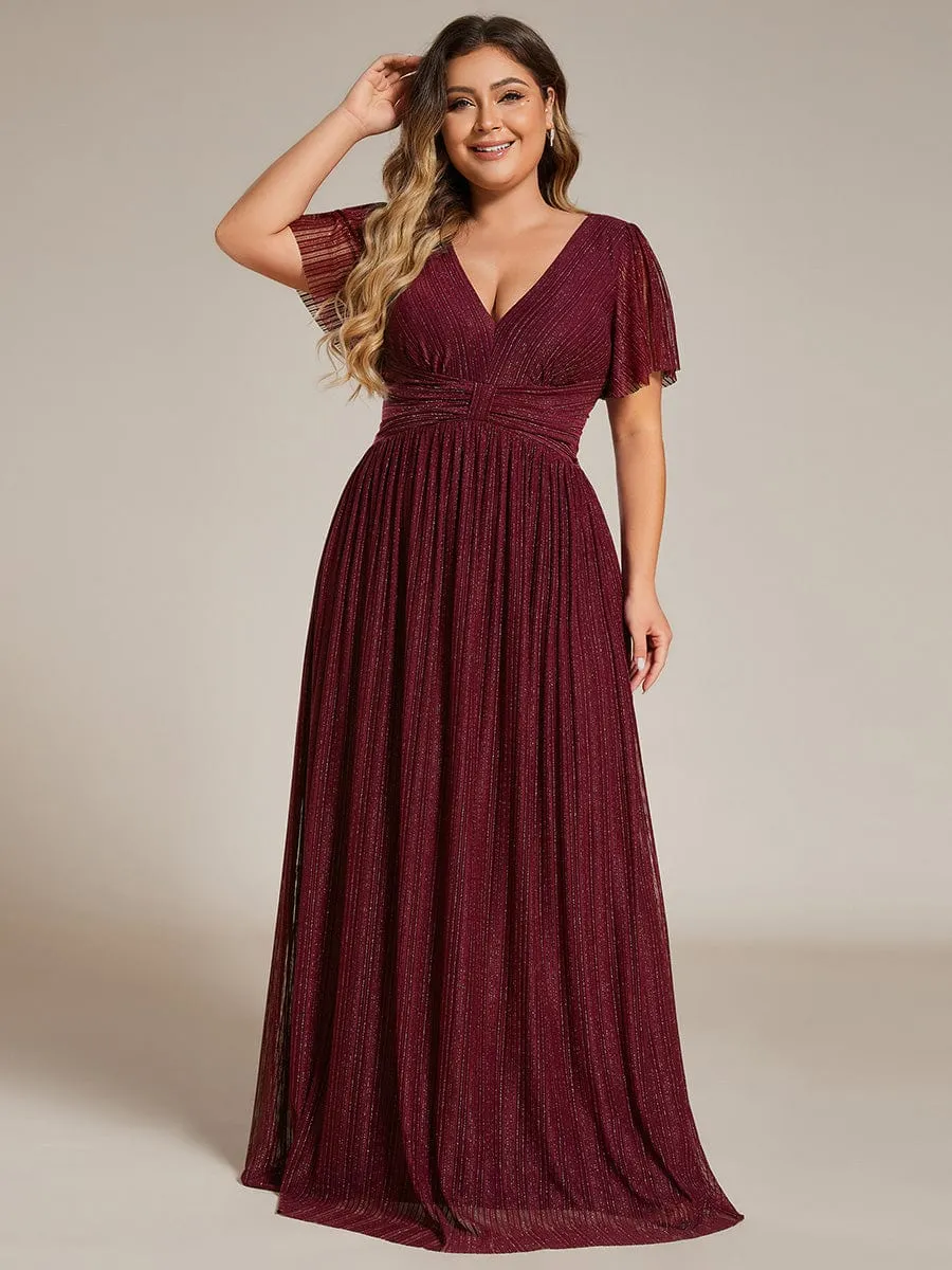 Glittery Empire Waist Long Lantern Sleeves A-Line Evening Dress