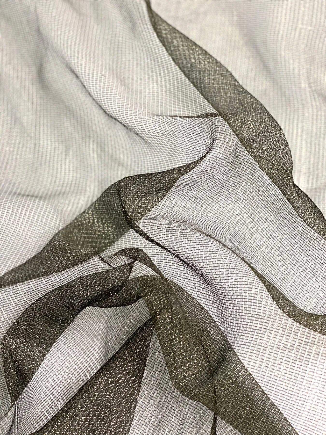 Gray Silk Metallic Mesh Fabric