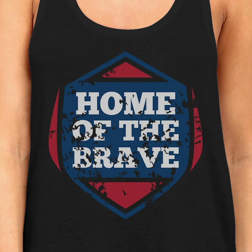 Home Of The Brave Black Cotton Unique Graphic Tank Top For Women