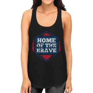 Home Of The Brave Black Cotton Unique Graphic Tank Top For Women