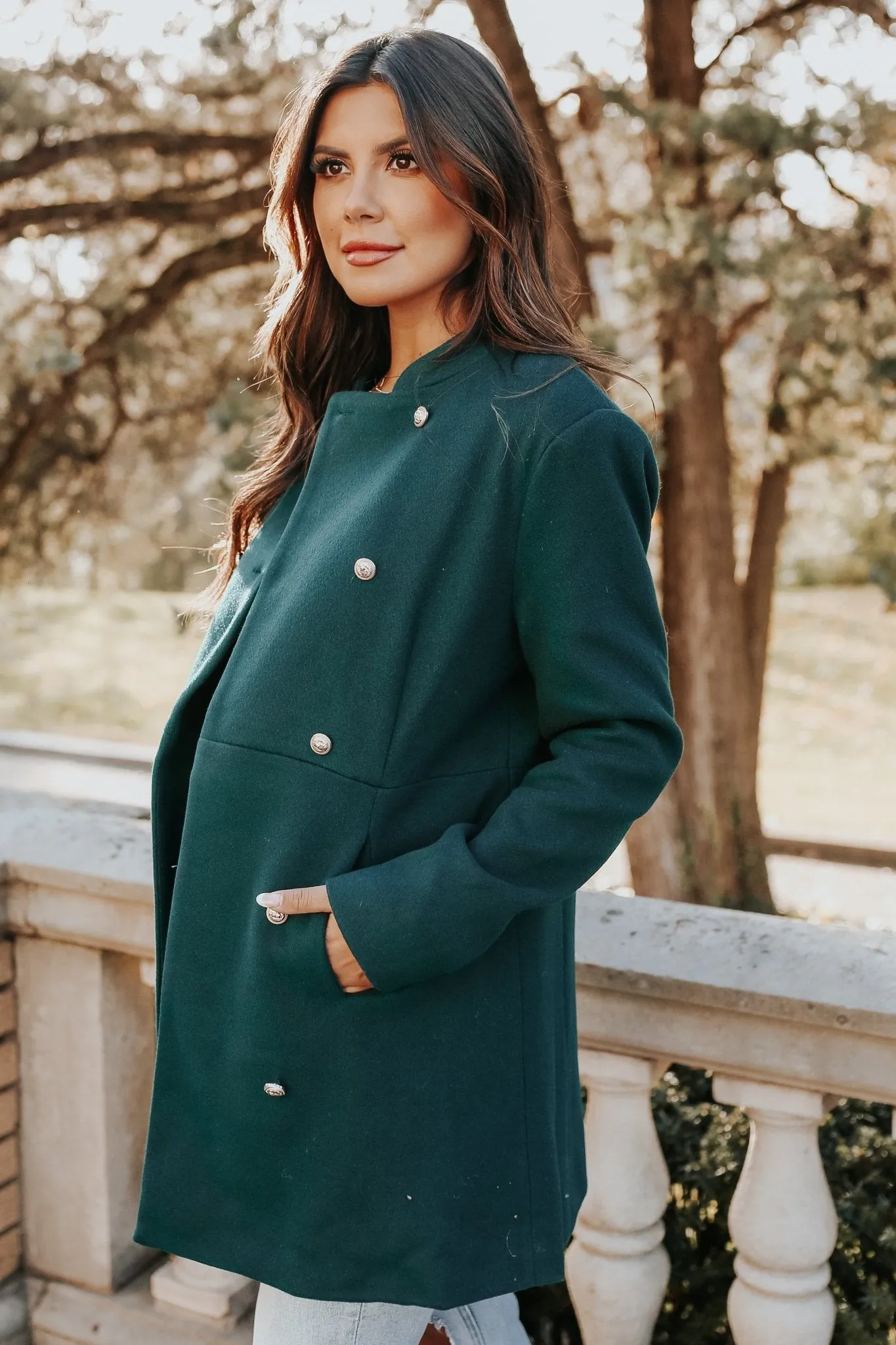 Hunter Green Double Breasted Peacoat - FINAL SALE