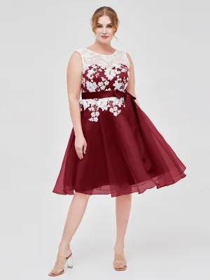 Illusion Neck Organza with Ivory Lace Appliqued Burgundy