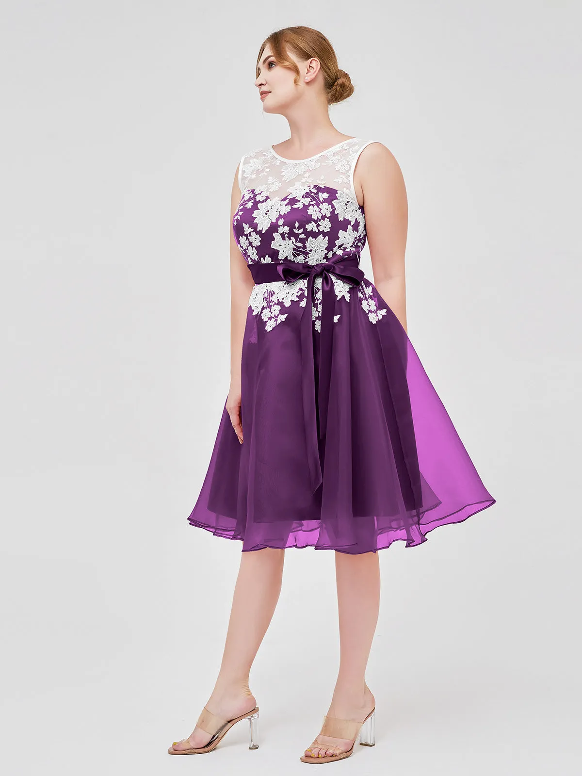 Illusion Neck Organza with Ivory Lace Appliqued Grape