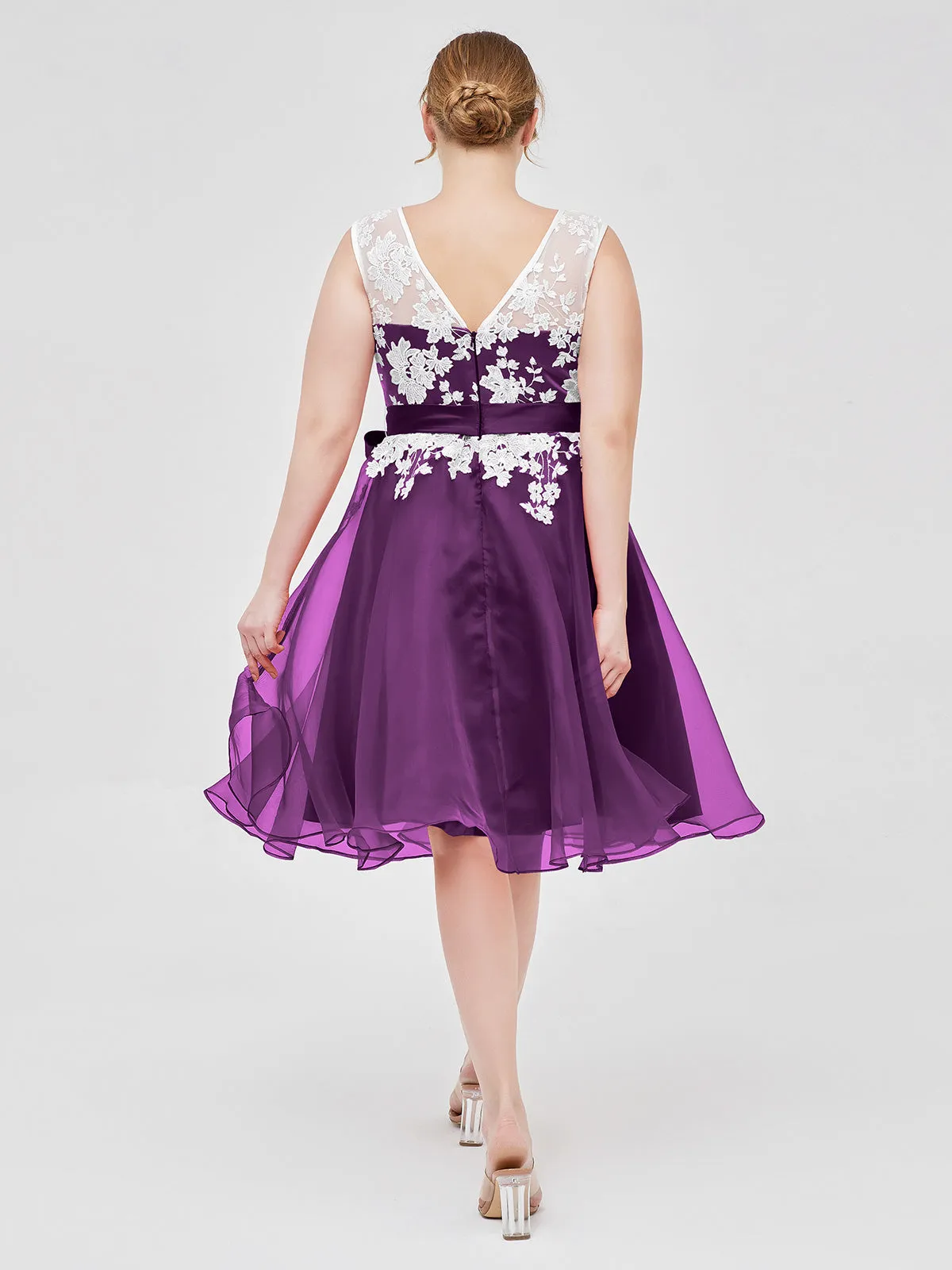 Illusion Neck Organza with Ivory Lace Appliqued Grape