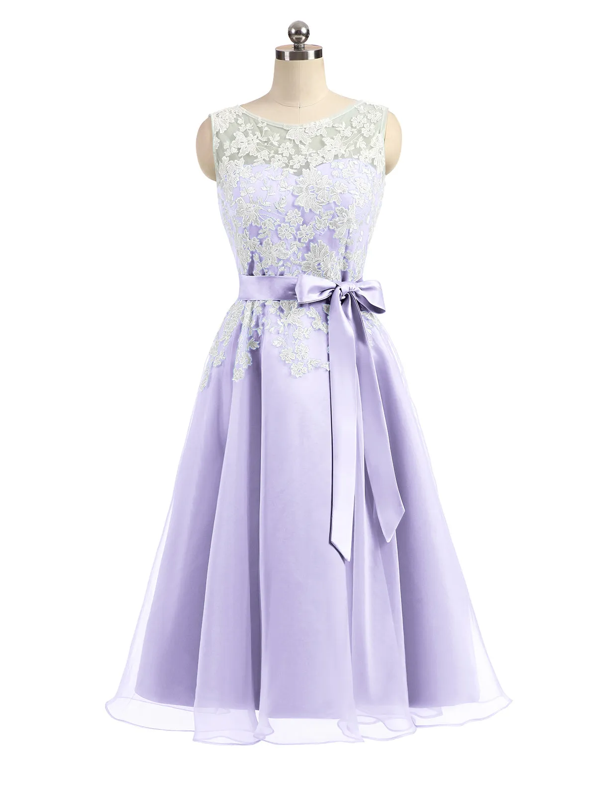 Illusion Neck Organza with Ivory Lace Appliqued Lilac