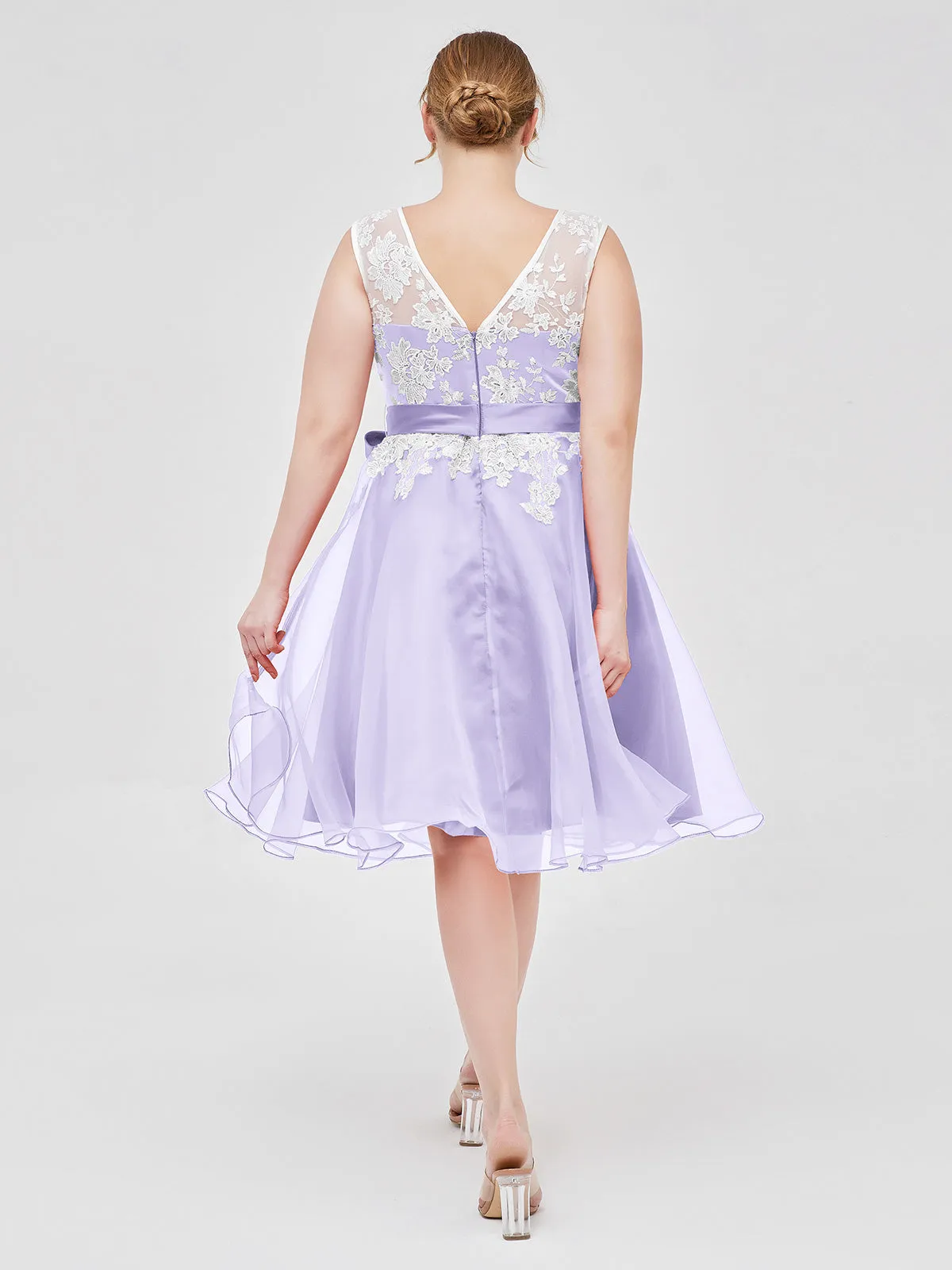 Illusion Neck Organza with Ivory Lace Appliqued Lilac