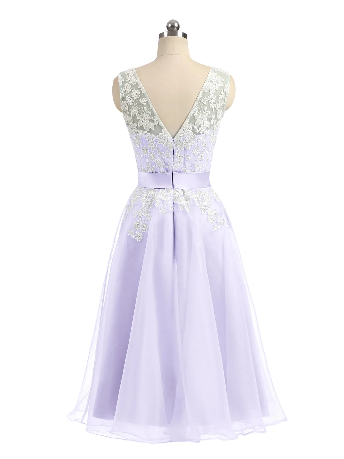 Illusion Neck Organza with Ivory Lace Appliqued Lilac