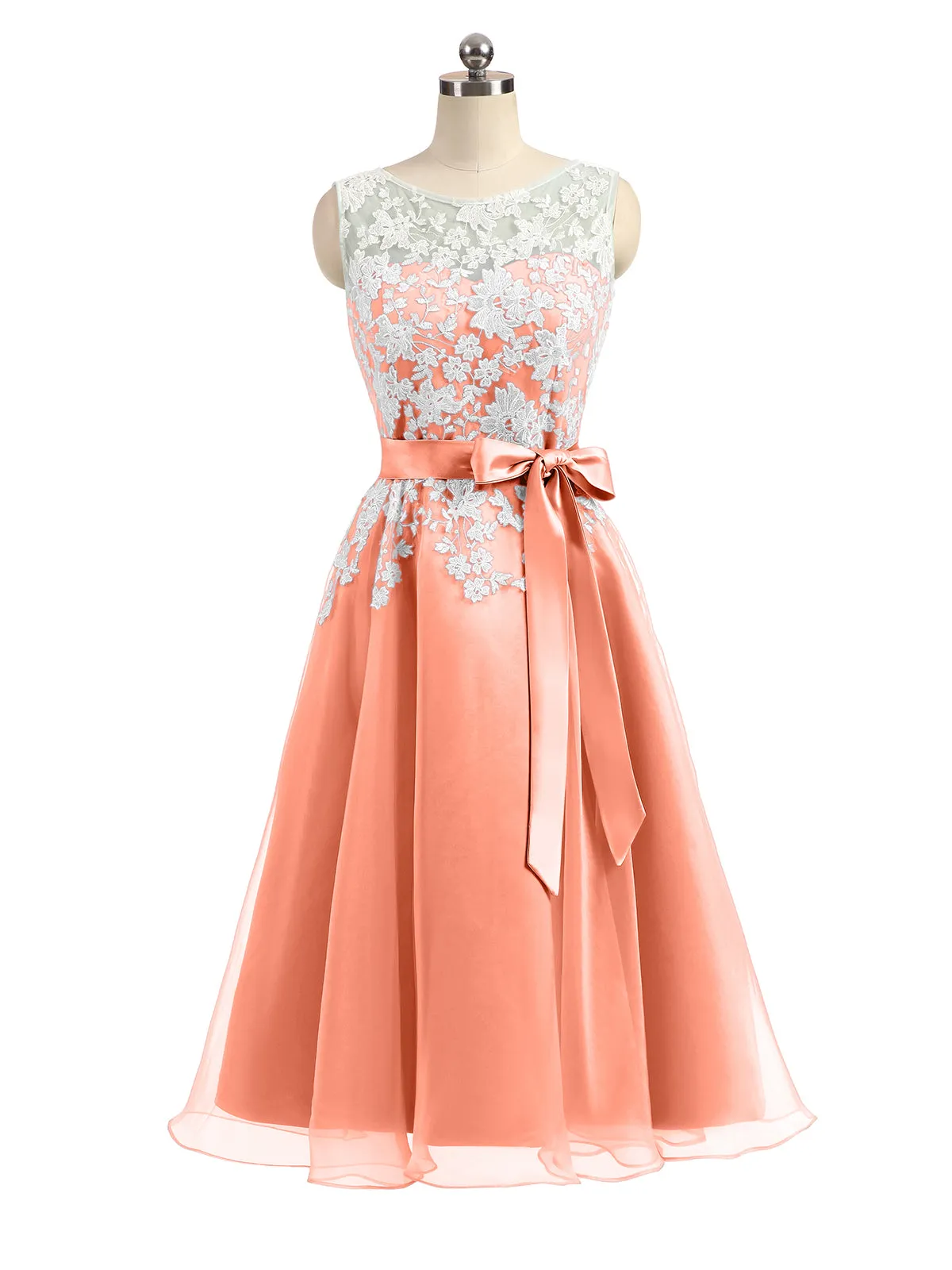 Illusion Neck Organza with Ivory Lace Appliqued Sunset