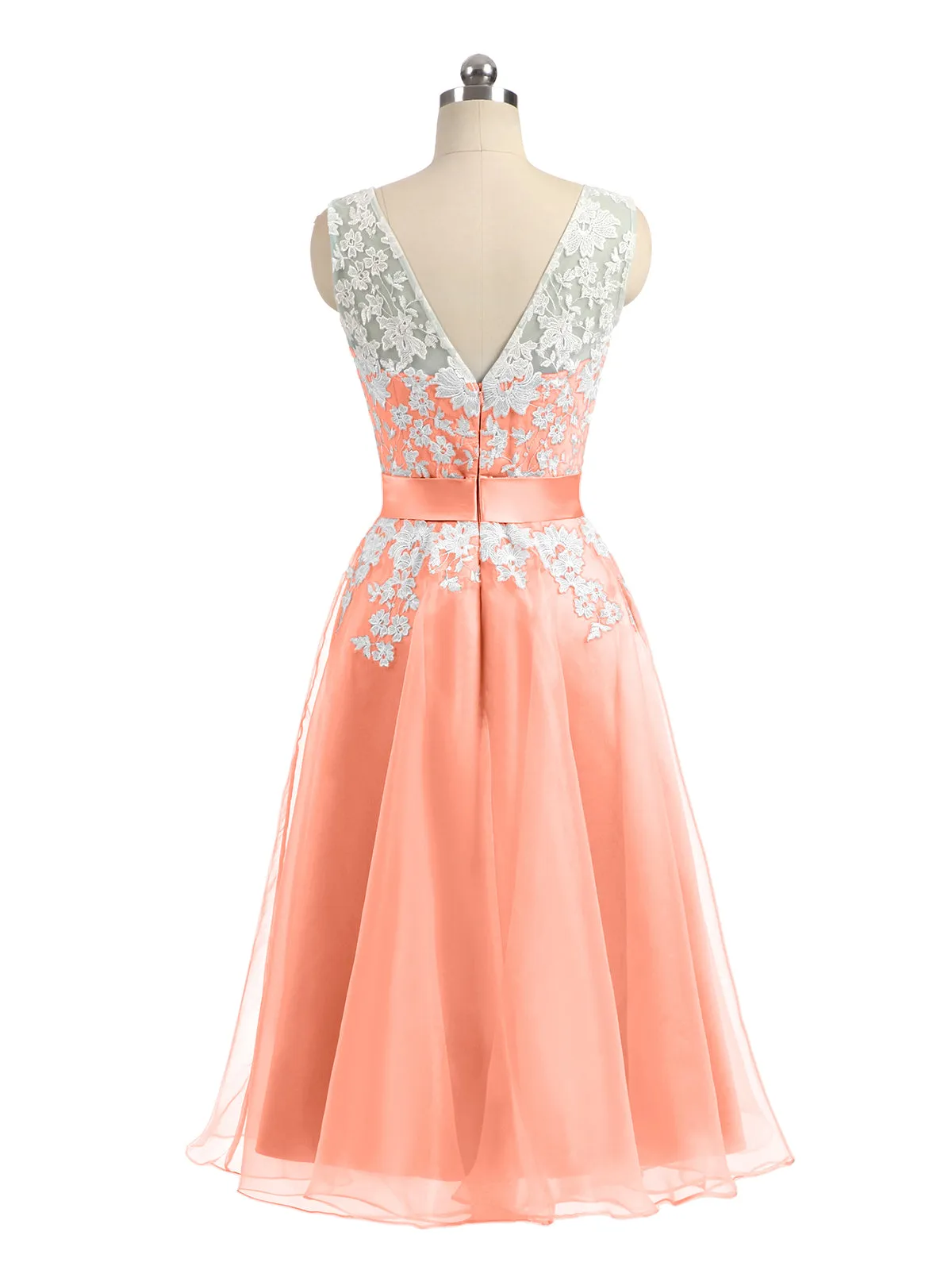 Illusion Neck Organza with Ivory Lace Appliqued Sunset