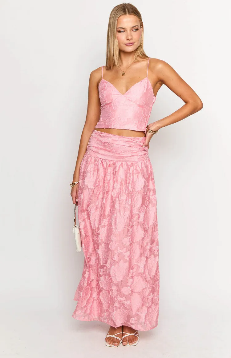 Jewel Pink Floral Maxi Skirt