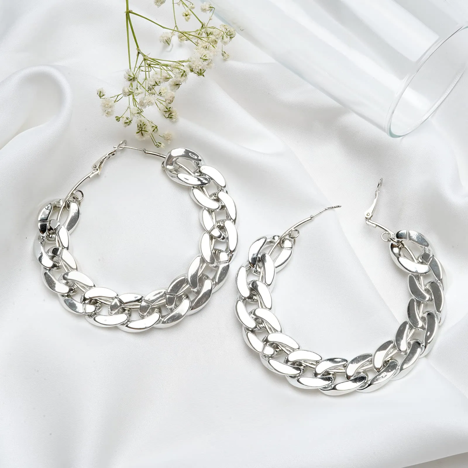 Joker & Witch Retro Silver Chain Hoops for Women