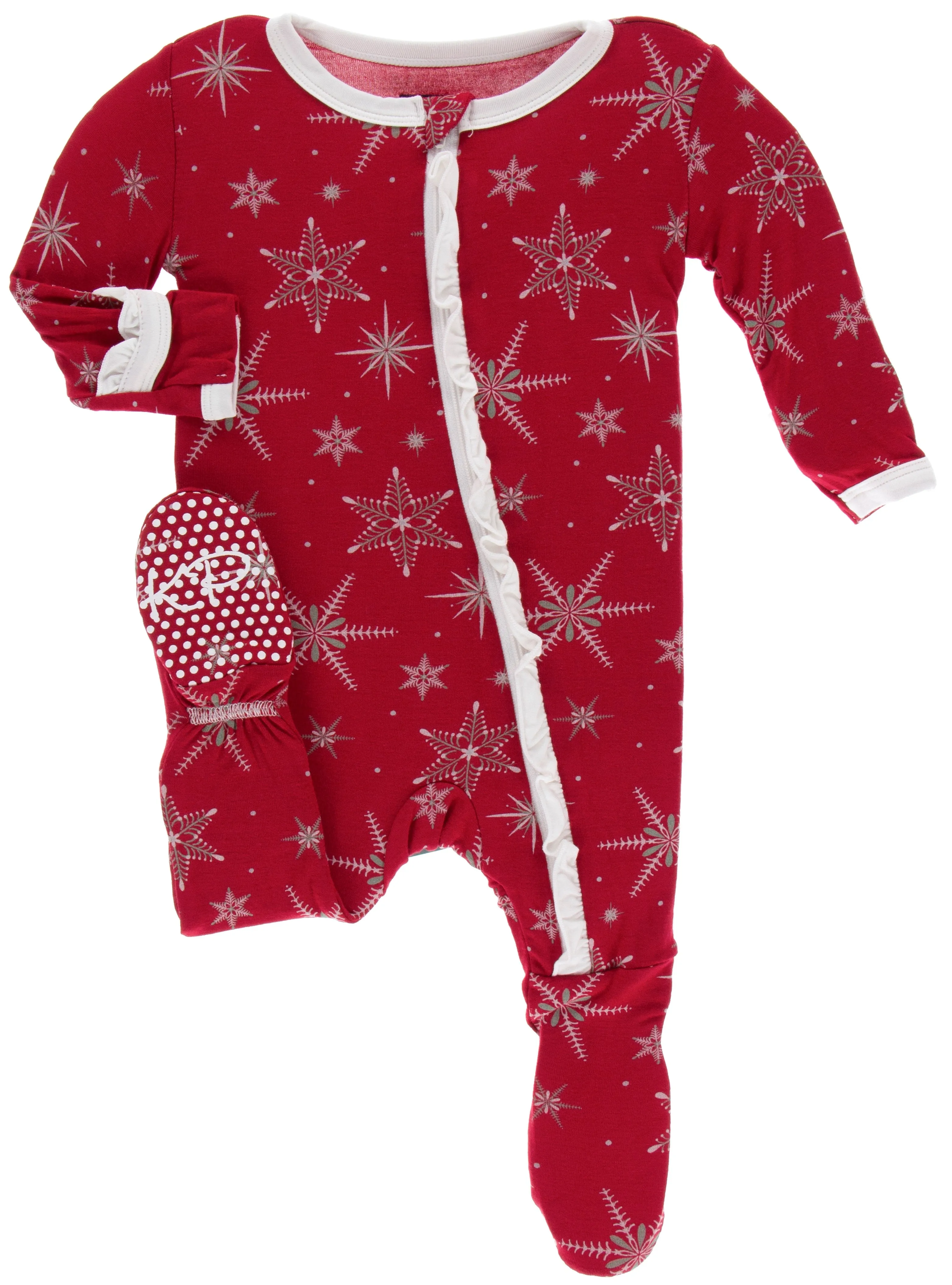 KicKee Pants Crimson Snowflakes Classic Ruffle Footie with Zipper