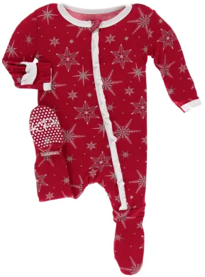 KicKee Pants Crimson Snowflakes Classic Ruffle Footie with Zipper