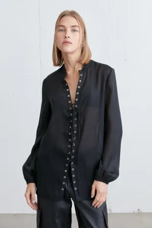 LACE-UP CHIFFON BLOUSE