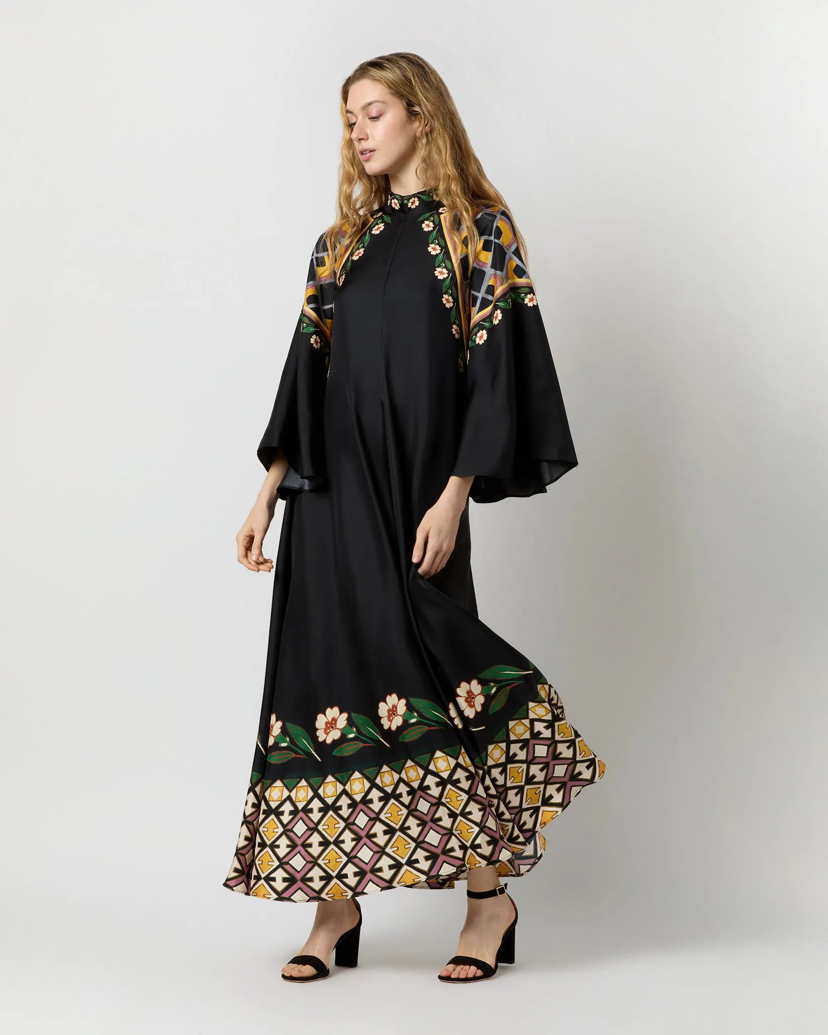 Magnifico Dress in Black Dazed Placée Silk Twill