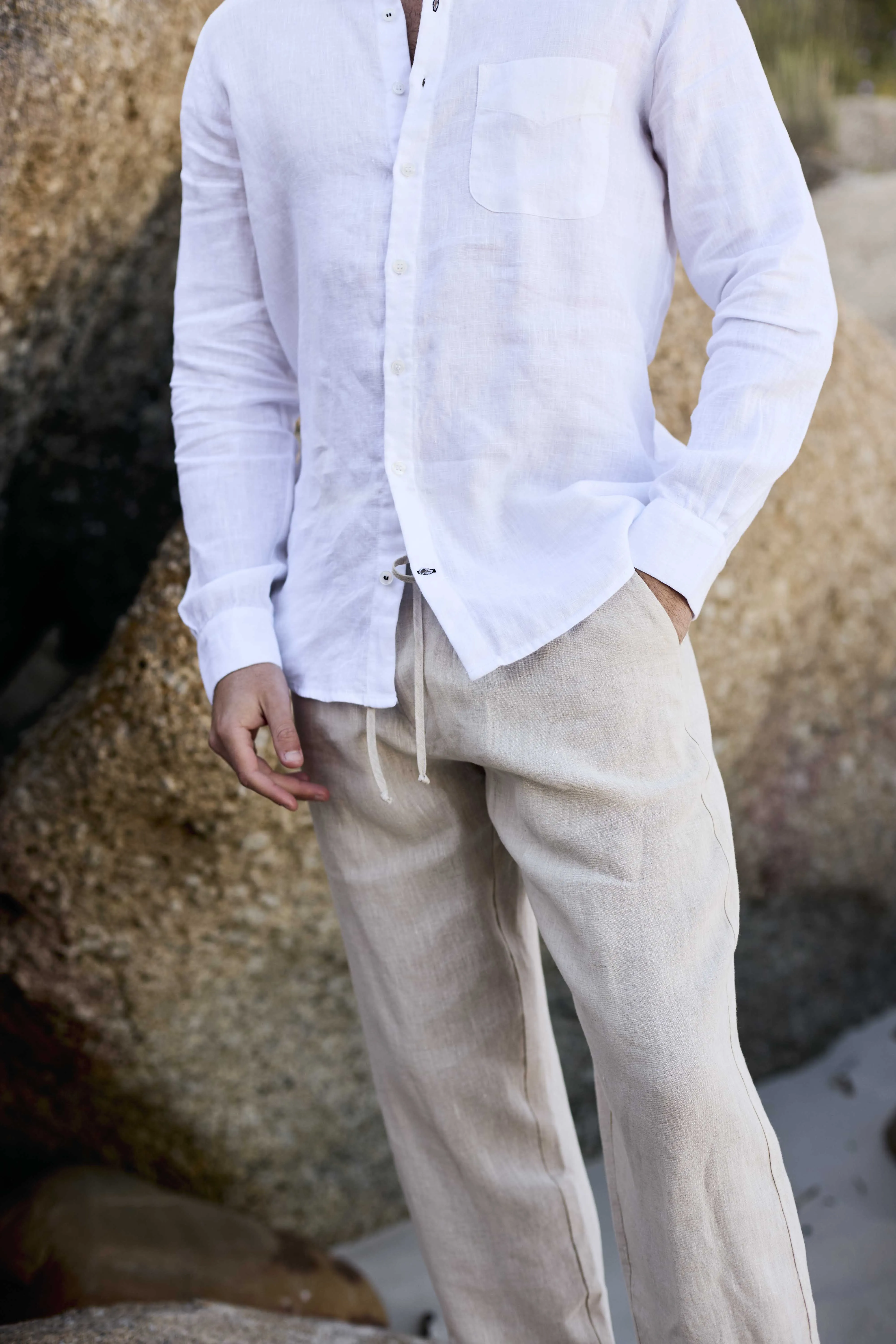 Mens Classic Linen Pants | Natural