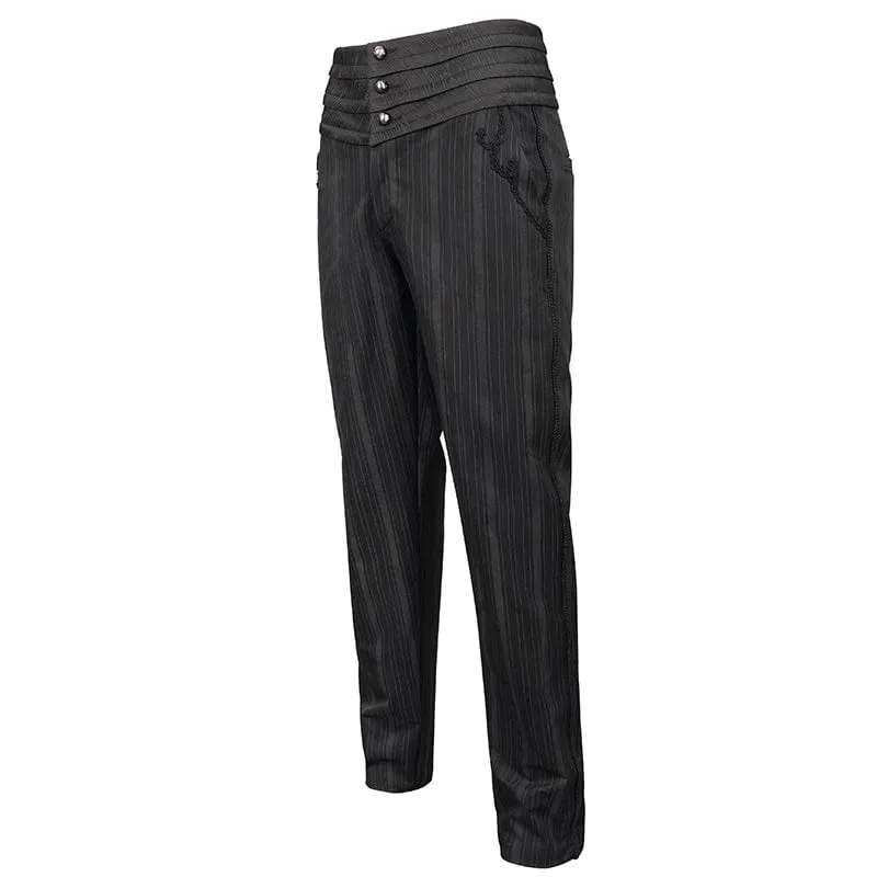 Men's Gothic Ribbed High-waisted Pants Black